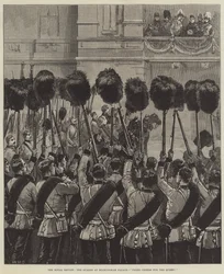 The Royal Review, the Guards at Buckingham Palace, Three Cheers for the Queen!